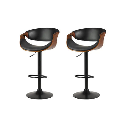 2x Bar Stools Gas Lift Leather W/armrest