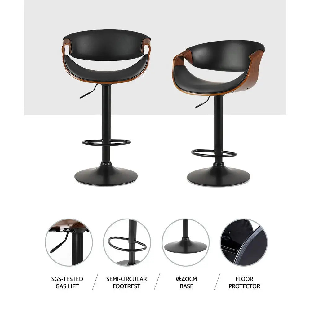 2x Bar Stools Gas Lift Leather W/armrest