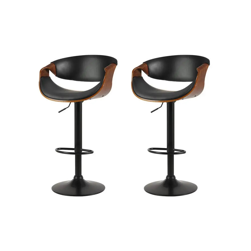 2x Bar Stools Gas Lift Leather W/armrest