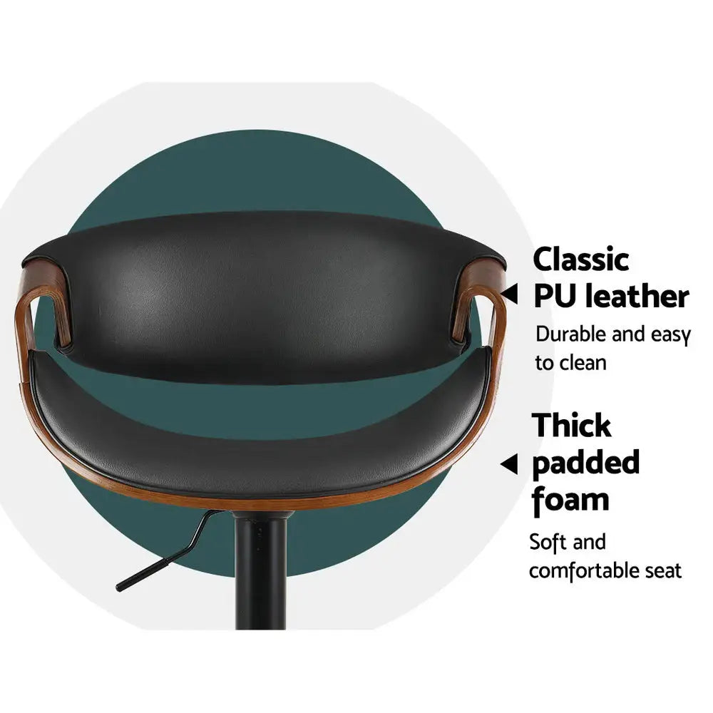 2x Bar Stools Gas Lift Leather W/armrest