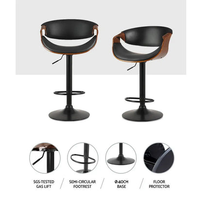 2x Bar Stools Gas Lift Leather W/armrest