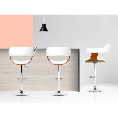 2x Bar Stools Gas Lift Leather W/armrest White