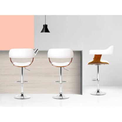 2x Bar Stools Gas Lift Leather W/armrest White