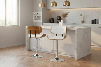 2x Bar Stools Gas Lift Leather White