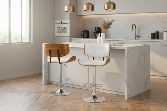 2x Bar Stools Gas Lift Leather White