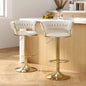 2x Bar Stools Gas Lift Velvet Woven Backrest Ivory