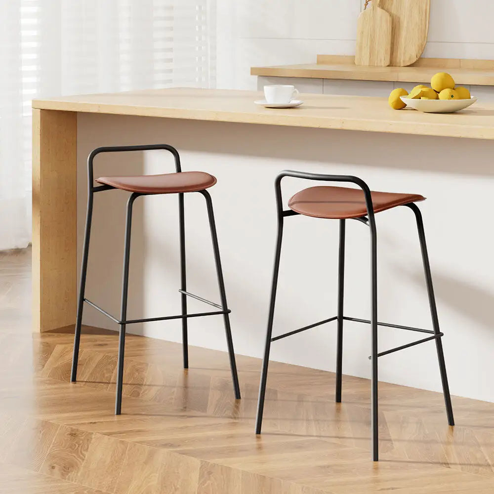 2x Bar Stools Kitchen Counter Metal Brown
