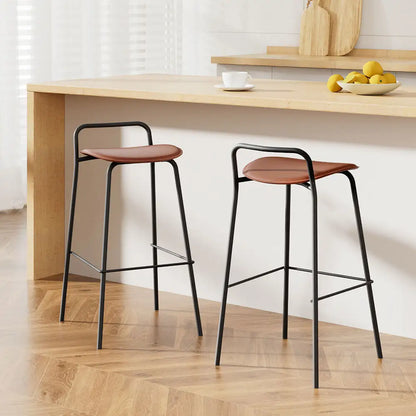 2x Bar Stools Kitchen Counter Metal Brown