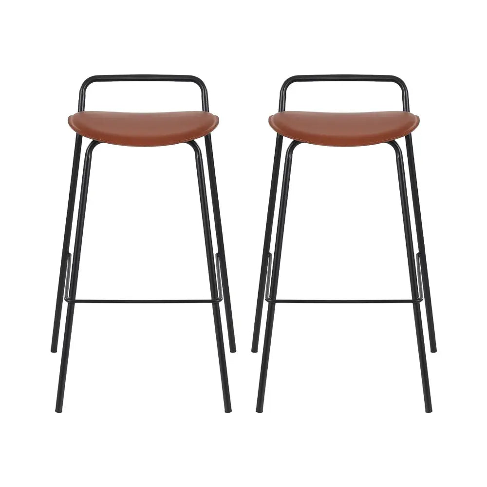 2x Bar Stools Kitchen Counter Metal Brown