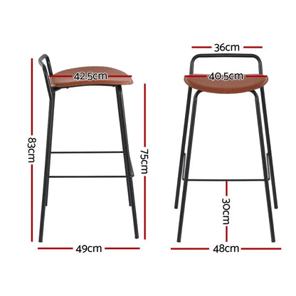 2x Bar Stools Kitchen Counter Metal Brown