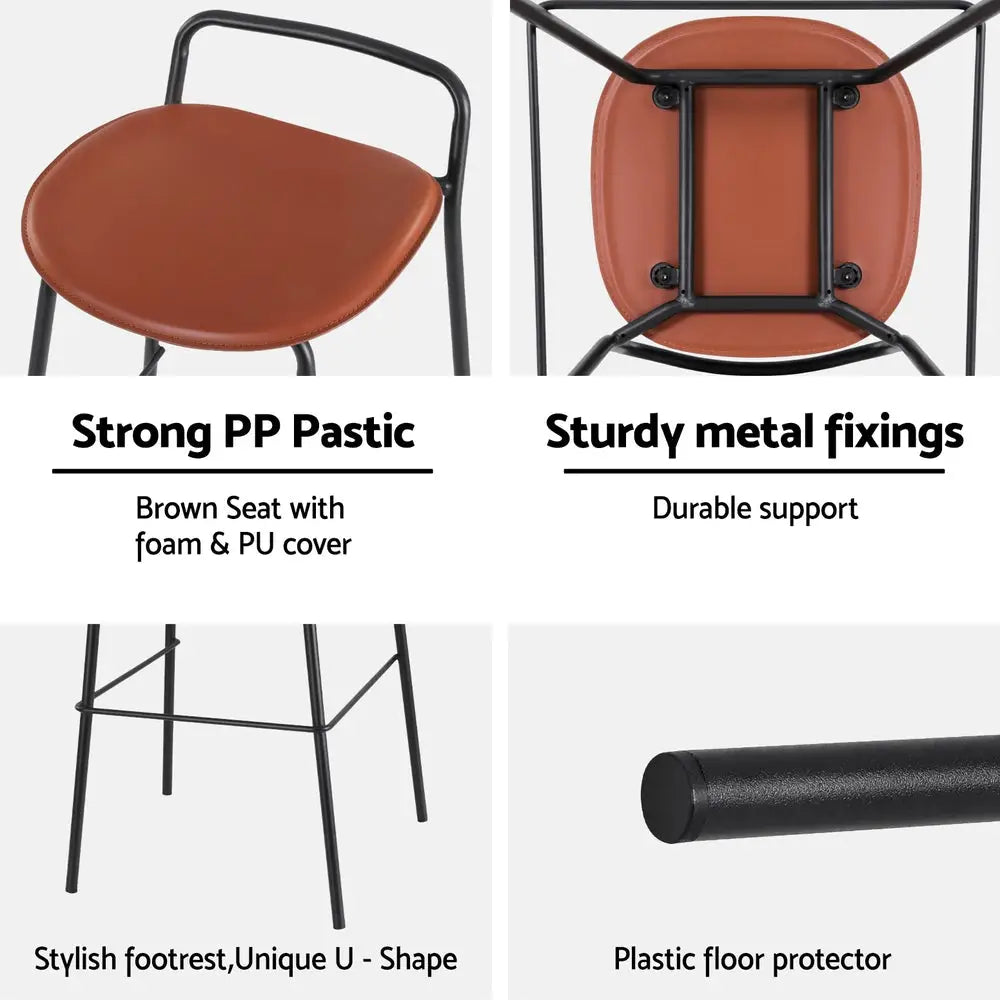 2x Bar Stools Kitchen Counter Metal Brown