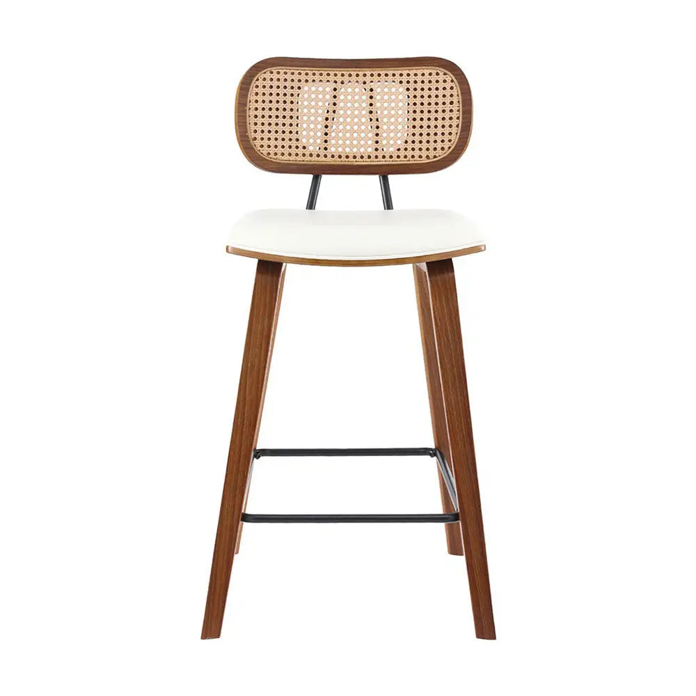 2x Bar Stools Kitchen Counter Rattan Chairs Pu Leather Padding