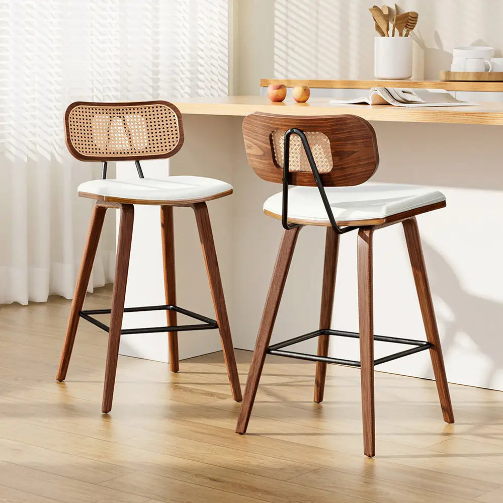 2x Bar Stools Kitchen Counter Rattan Chairs Pu Leather Padding
