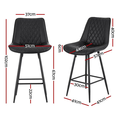 2x Bar Stools Kitchen Dining Chair Counter Stool Diamond Pu Leather Black