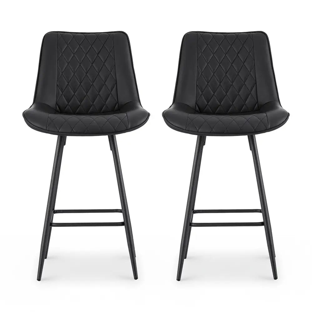 2x Bar Stools Kitchen Dining Chair Counter Stool Diamond Pu Leather Black