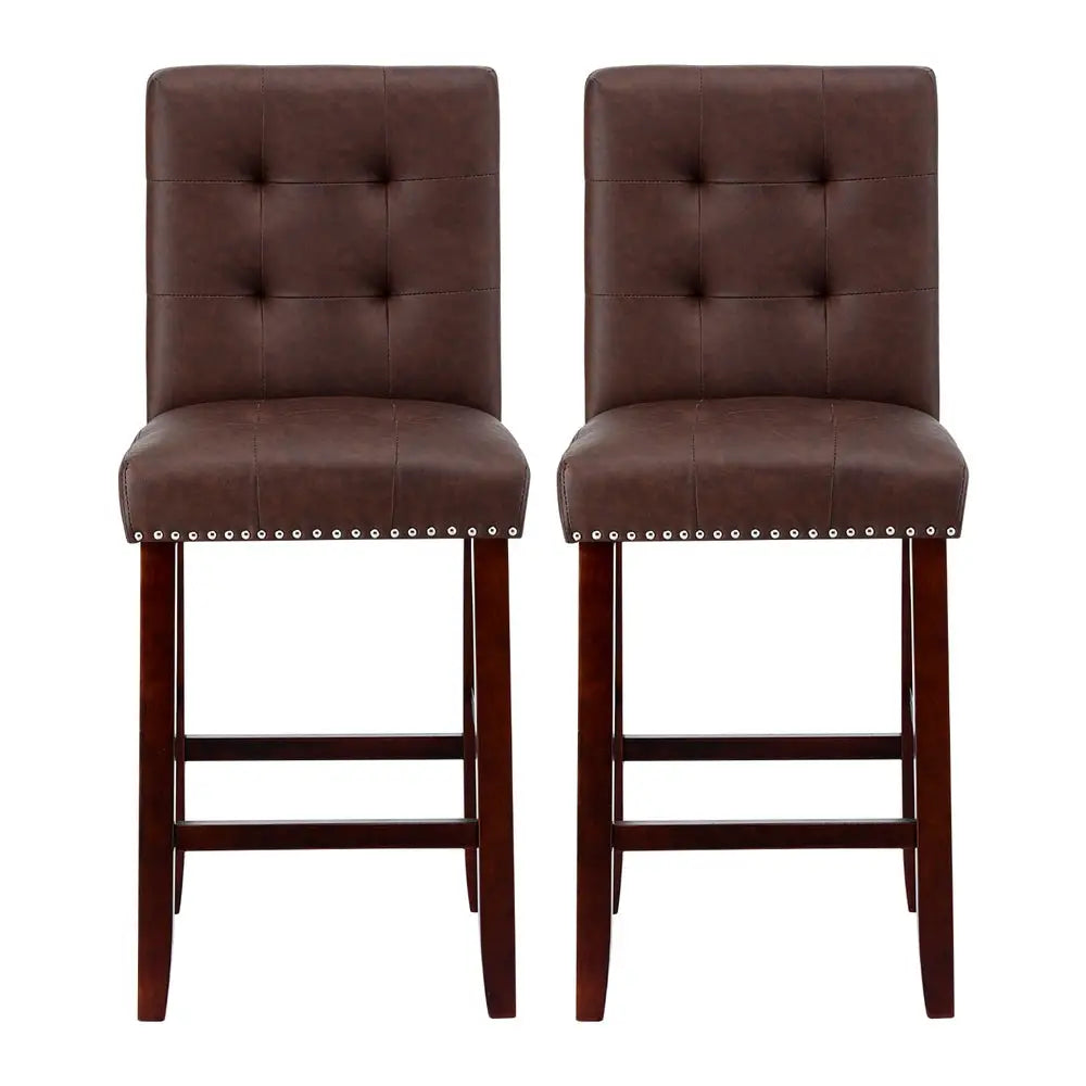 2x Bar Stools Kitchen Dining Chairs Counter Pu Leather Wooden Ada Brown