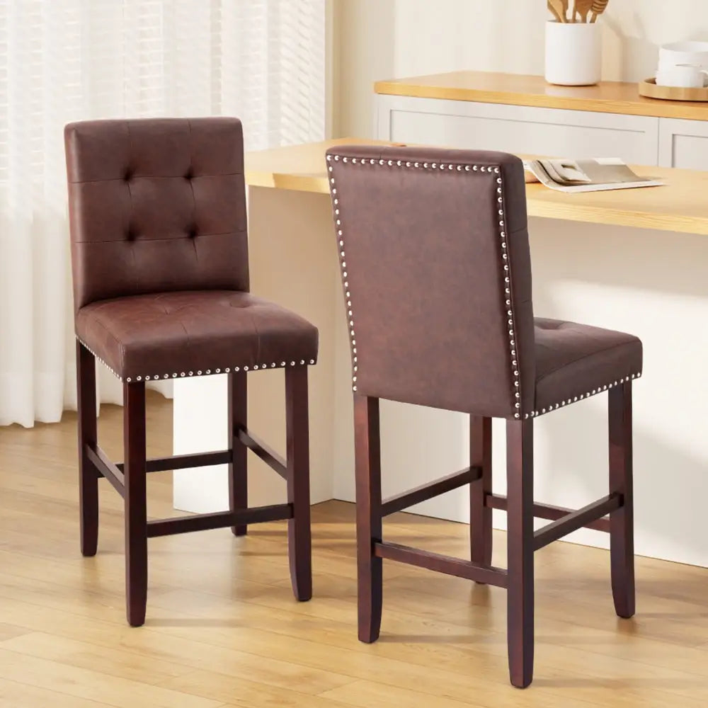 2x Bar Stools Kitchen Dining Chairs Counter Pu Leather Wooden Ada Brown