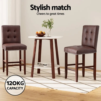 2x Bar Stools Kitchen Dining Chairs Counter Pu Leather Wooden Ada Brown