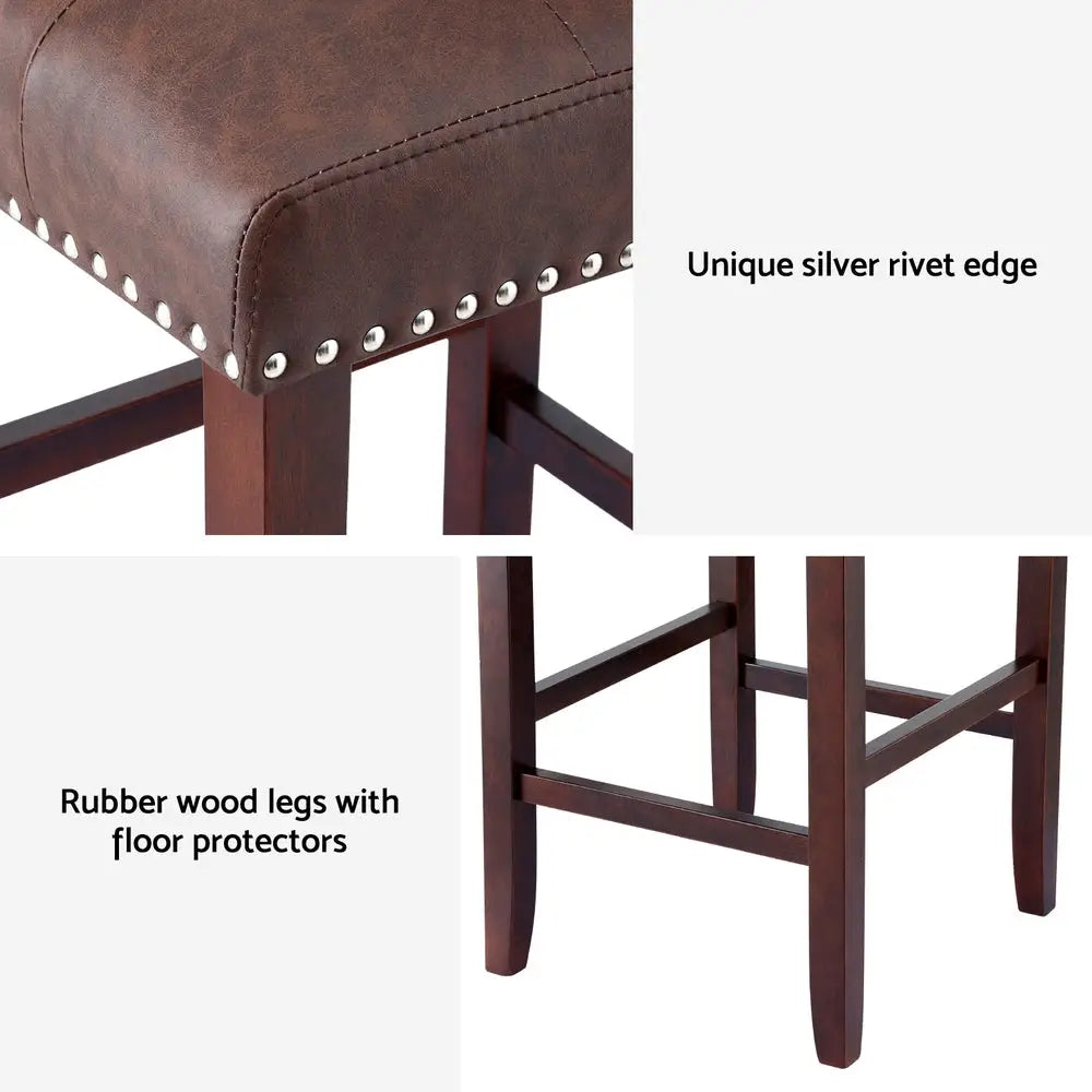 2x Bar Stools Kitchen Dining Chairs Counter Pu Leather Wooden Ada Brown