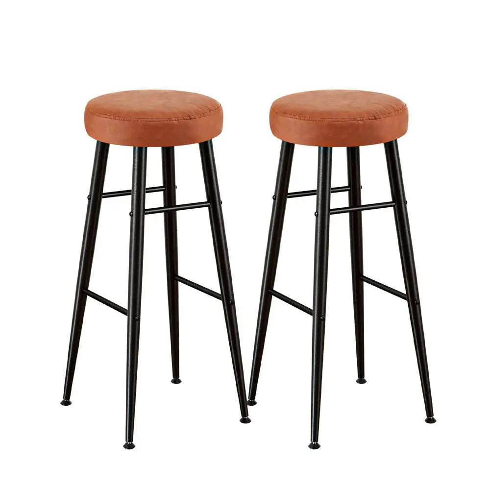 2x Bar Stools Kitchen Dining Chairs Counter Round Pu Leather Lane Brown