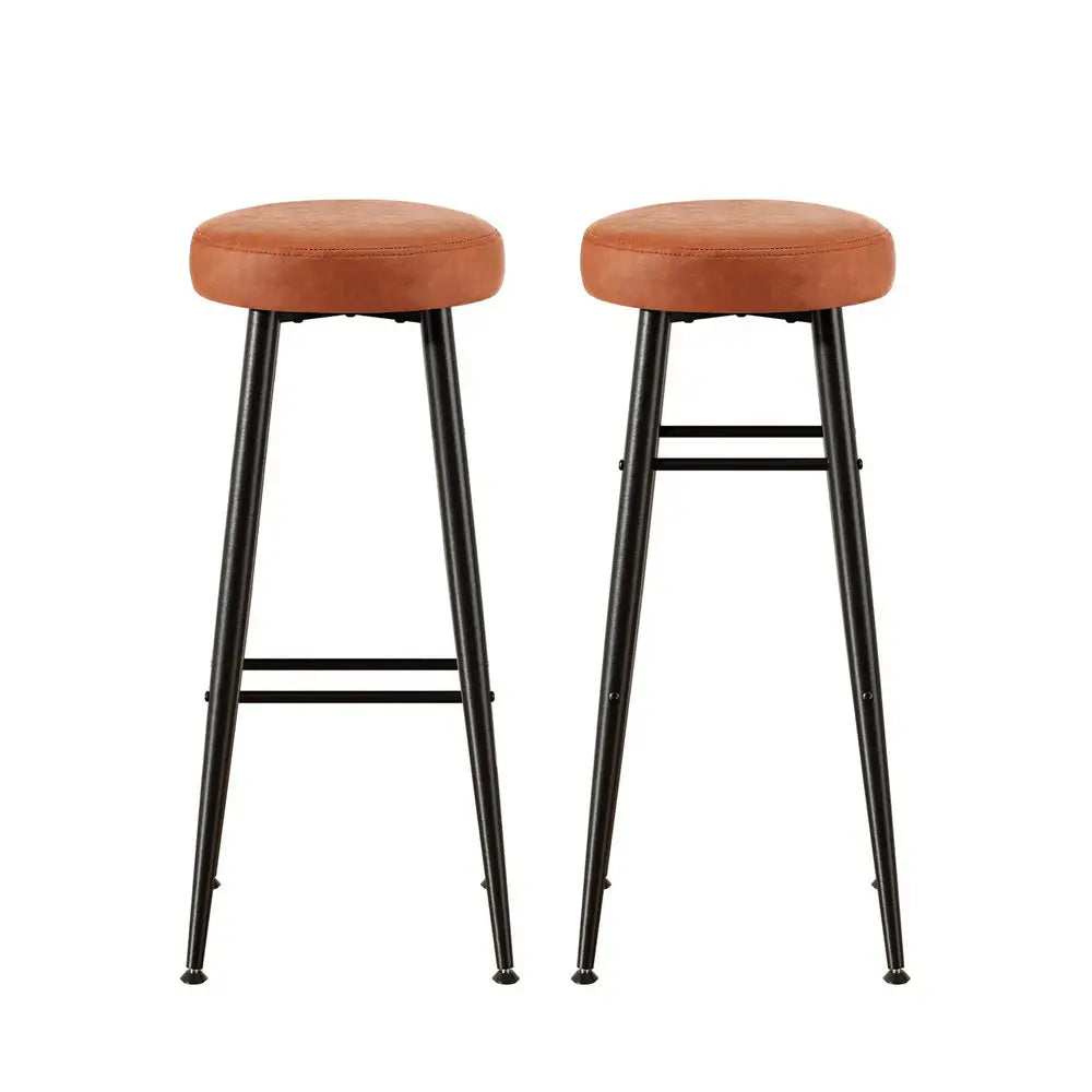 2x Bar Stools Kitchen Dining Chairs Counter Round Pu Leather Lane Brown