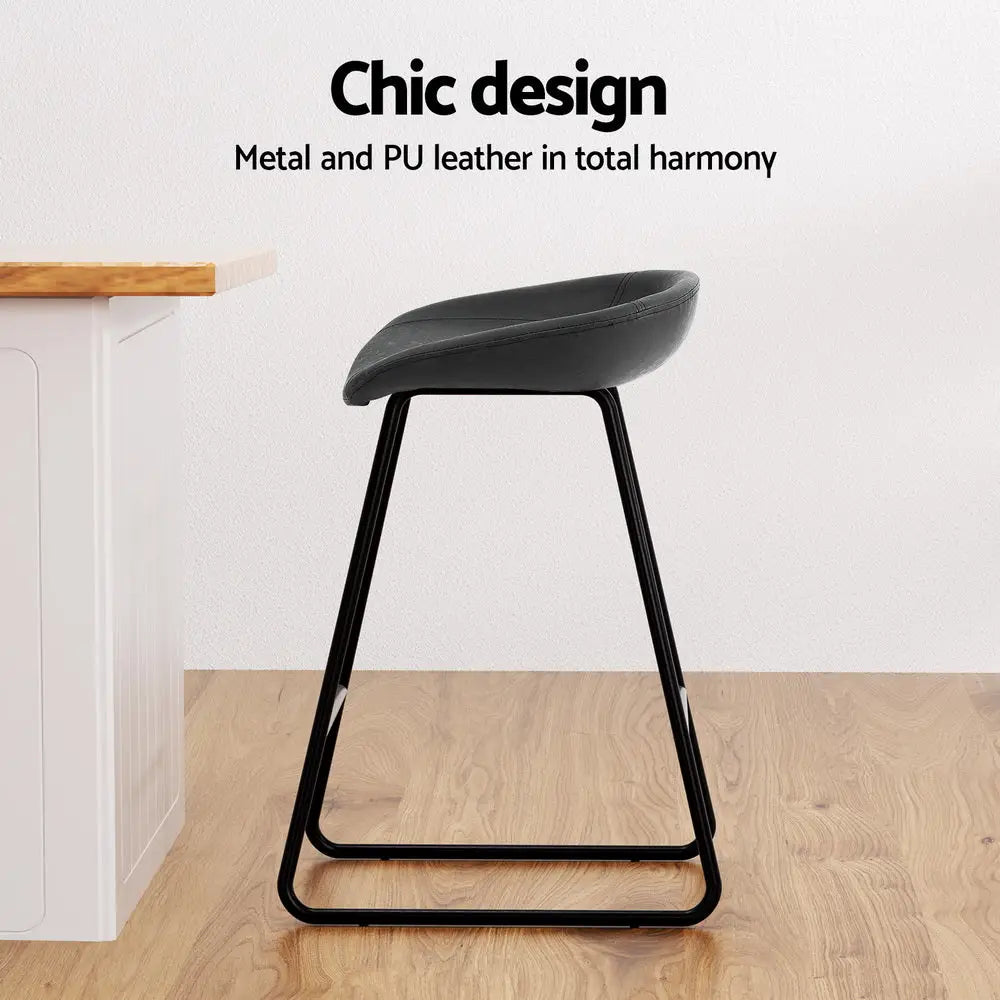 2x Bar Stools Kitchen Dining Chairs Counter Stool Pu Leather Metal
