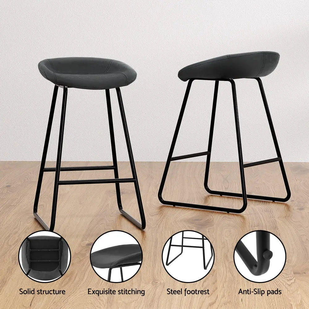 2x Bar Stools Kitchen Dining Chairs Counter Stool Pu Leather Metal