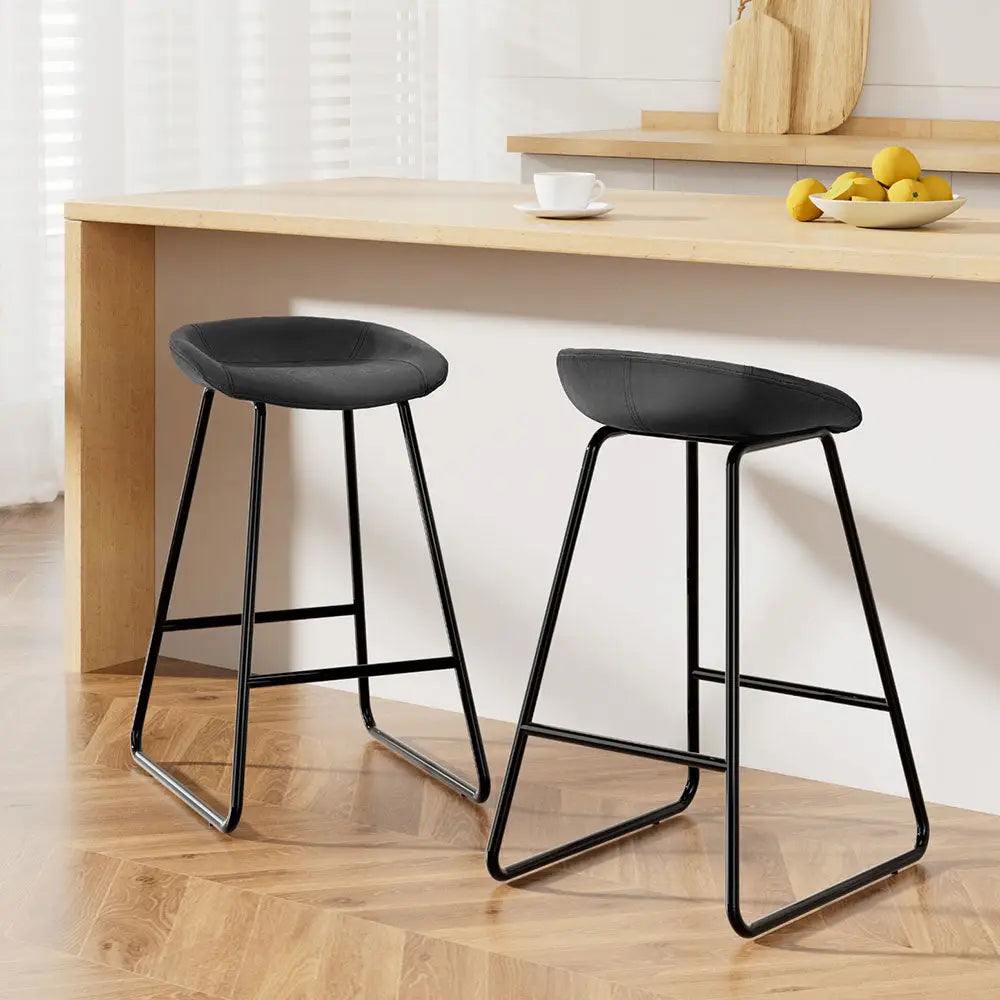 2x Bar Stools Kitchen Dining Chairs Counter Stool Pu Leather Metal
