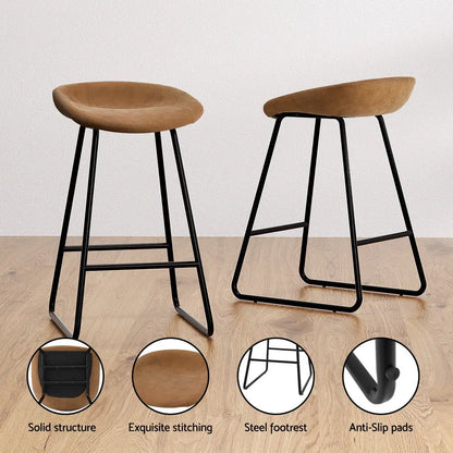 2x Bar Stools Kitchen Dining Chairs Counter Stool Pu Leather Metal Brown