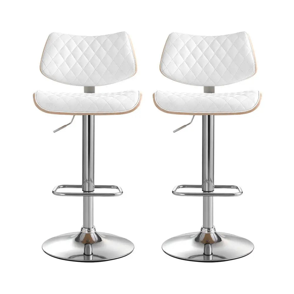2x Bar Stools Kitchen Dining Chairs Gas Lift Stool Wooden Leather White