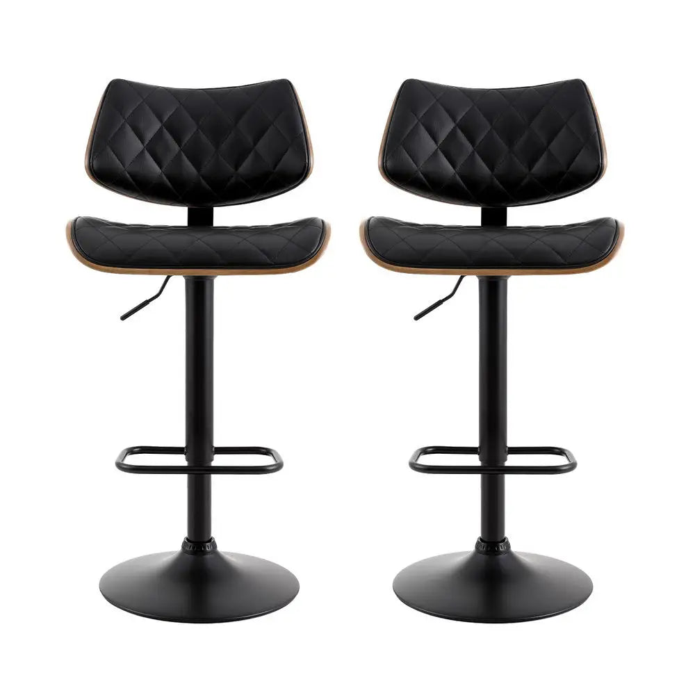 2x Bar Stools Kitchen Dining Chairs Gas Lift Stool Wooden Leather Black