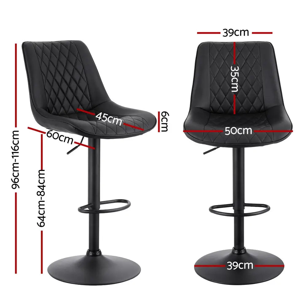 2x Bar Stools Kitchen Swivel Gas Lift Counter Chair Diamond Leather Black