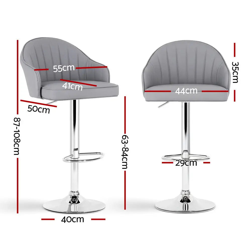 2x Bar Stools Kitchen Swivel Gas Lift Counter Chair Shell Leather Grey
