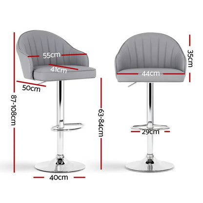 2x Bar Stools Kitchen Swivel Gas Lift Counter Chair Shell Leather Grey