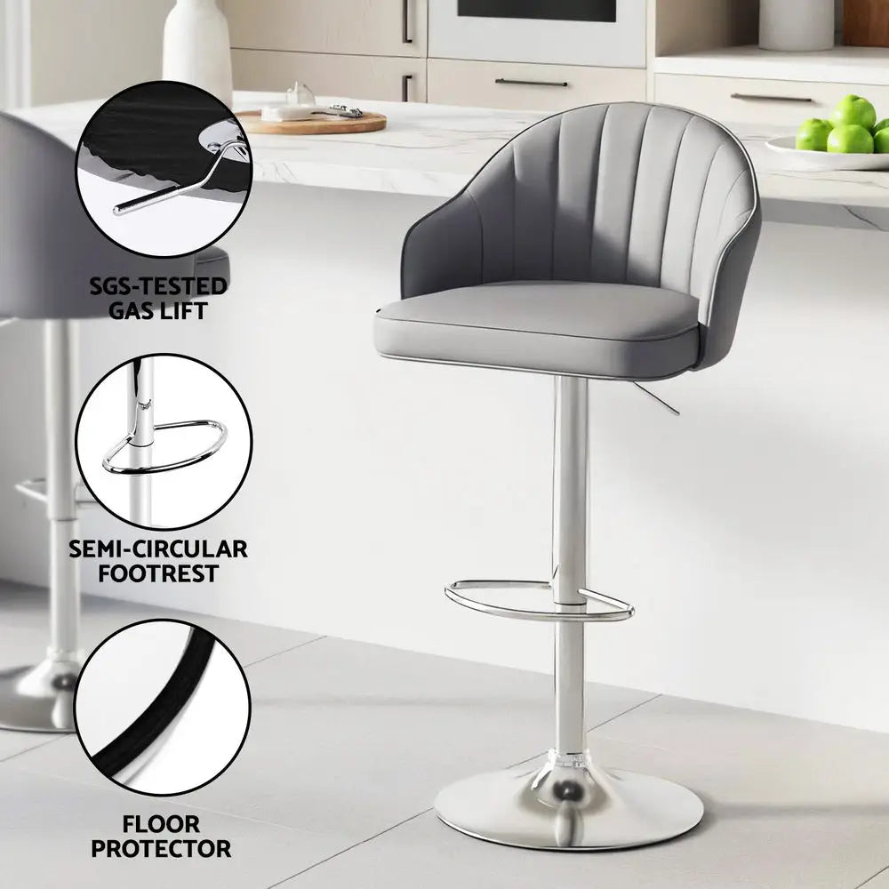 2x Bar Stools Kitchen Swivel Gas Lift Counter Chair Shell Leather Grey