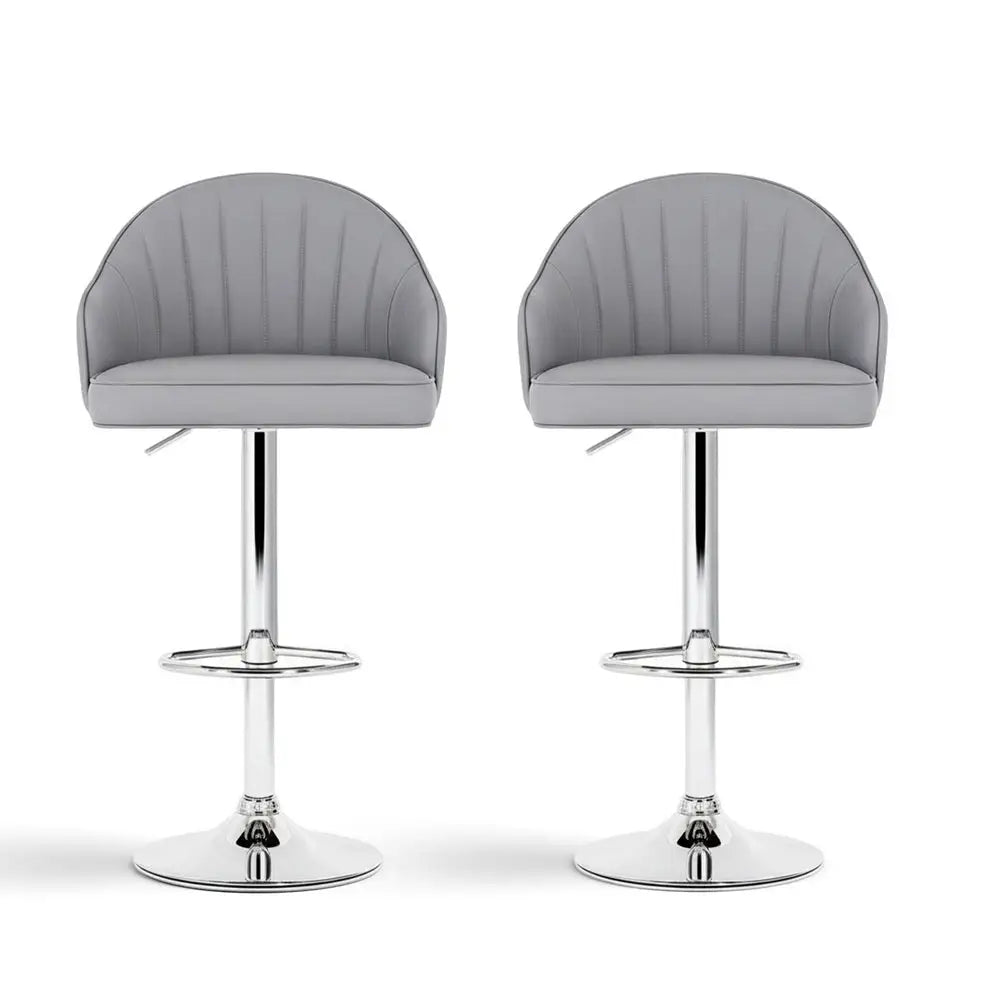 2x Bar Stools Kitchen Swivel Gas Lift Counter Chair Shell Leather Grey