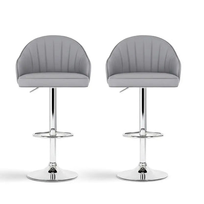 2x Bar Stools Kitchen Swivel Gas Lift Counter Chair Shell Leather Grey