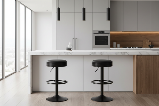 2x Bar Stools Leather Padded Gas Lift Black