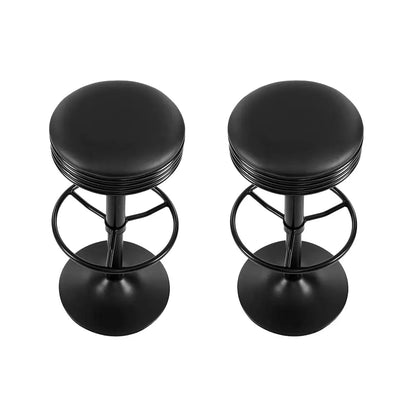 2x Bar Stools Leather Padded Gas Lift Black
