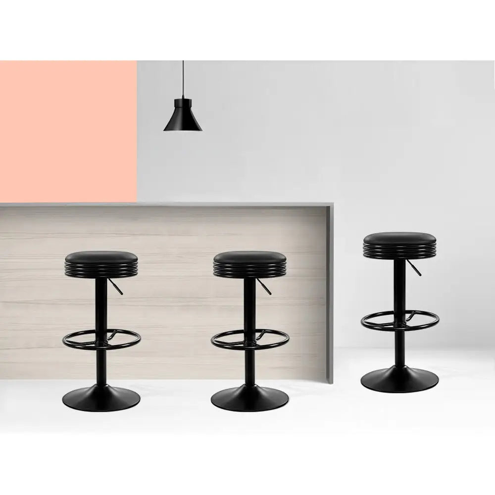 2x Bar Stools Leather Padded Gas Lift Black