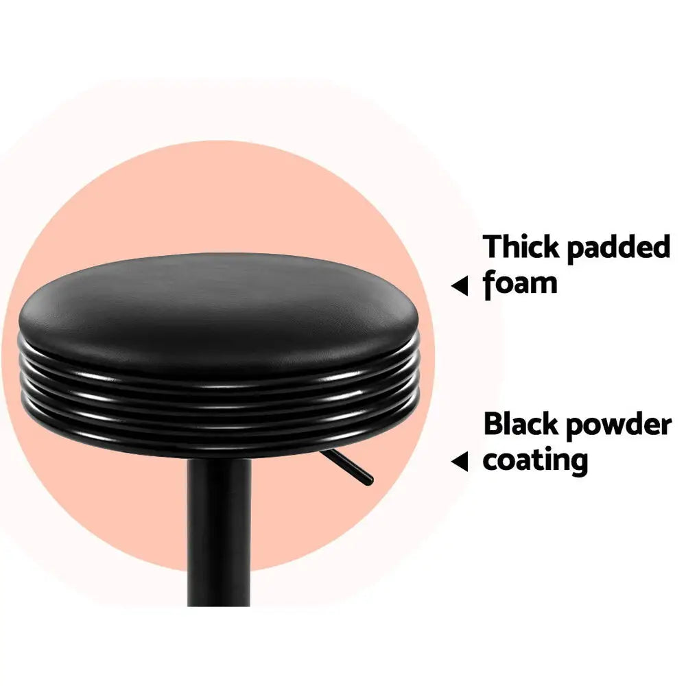 2x Bar Stools Leather Padded Gas Lift Black