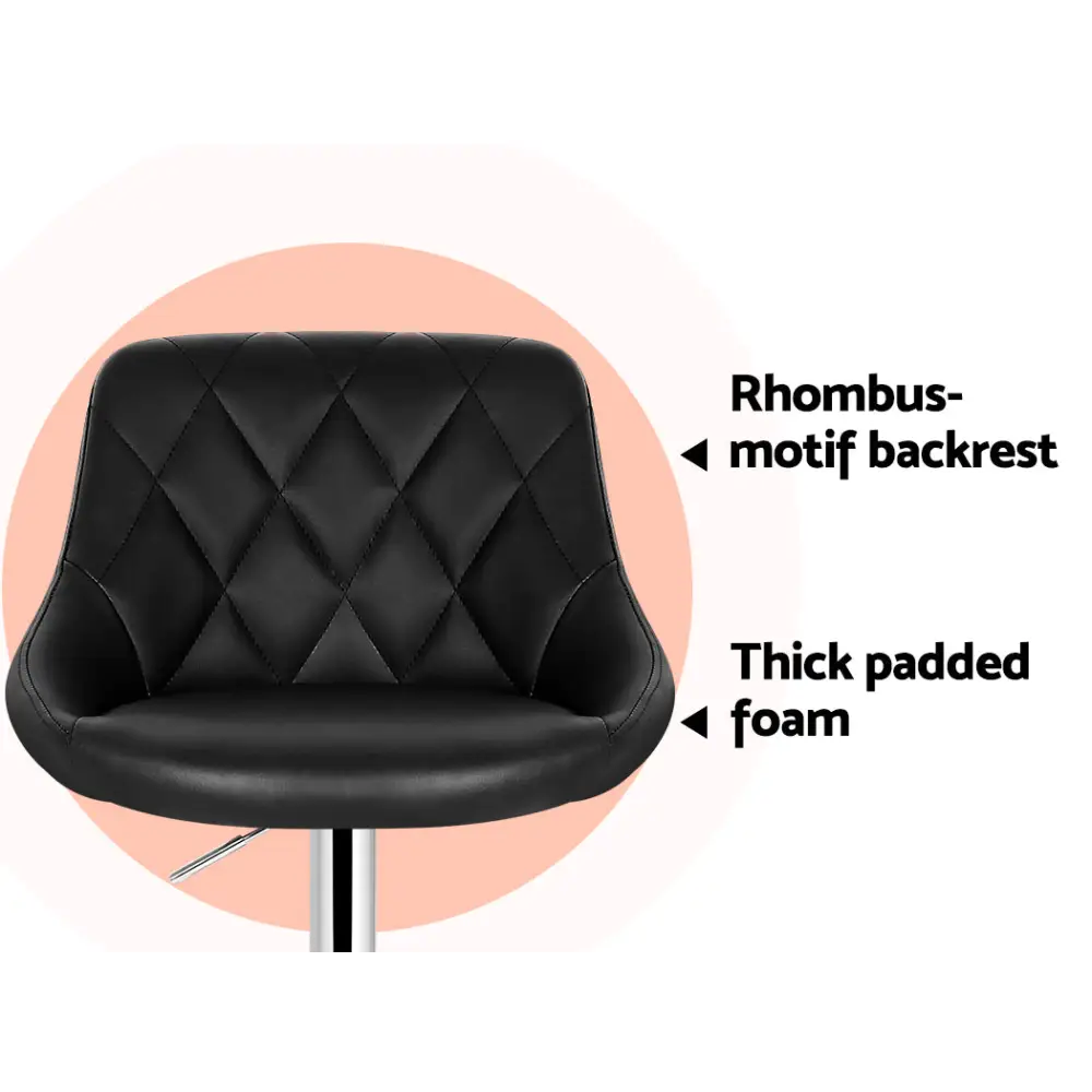 2x Bar Stools Leather Padded Gas Lift Stool Black