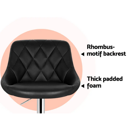 2x Bar Stools Leather Padded Gas Lift Stool Black