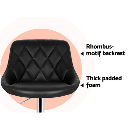 2x Bar Stools Leather Padded Gas Lift Stool Black