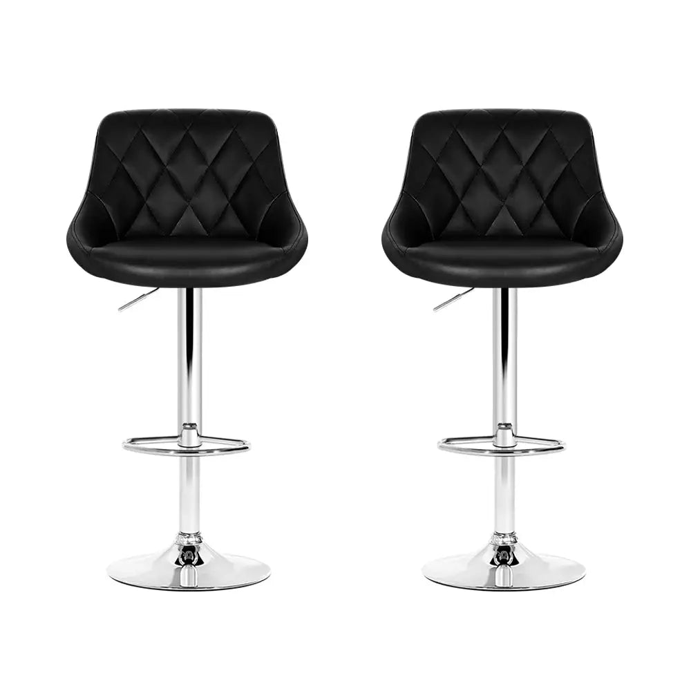 2x Bar Stools Leather Padded Gas Lift Stool Black