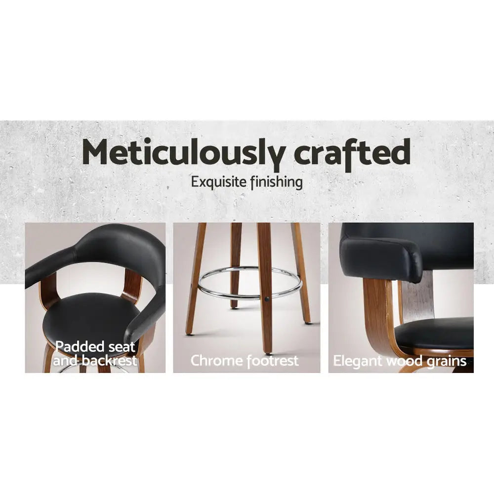 2x Bar Stools Leather Seat Wooden Legs