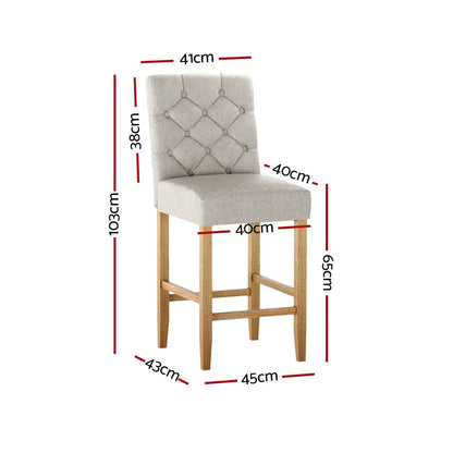 2x Bar Stools Linen Upholstered Chairs