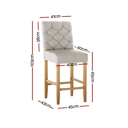 2x Bar Stools Linen Upholstered Chairs