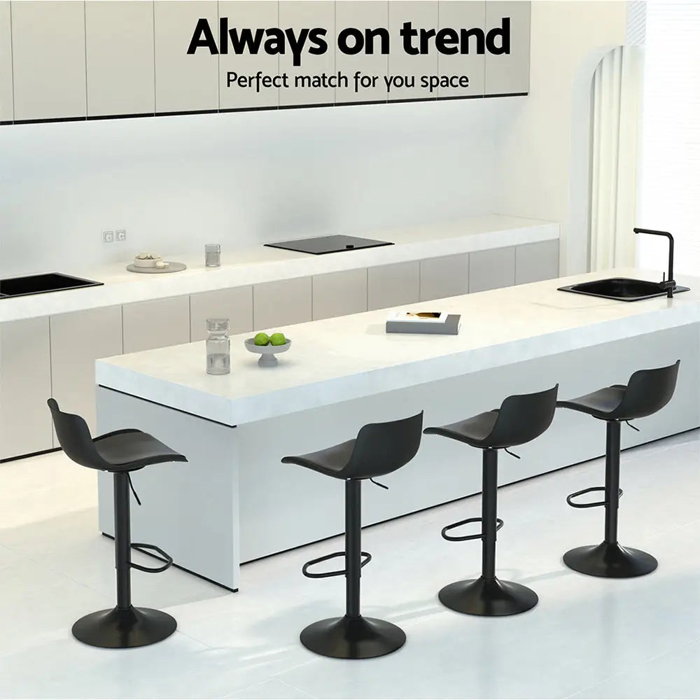 2x Bar Stools Padded Seat Gas Lift Black