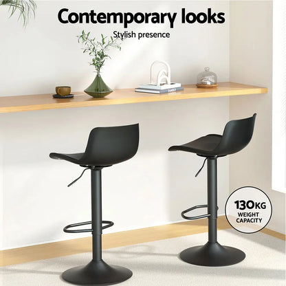 2x Bar Stools Padded Seat Gas Lift Black
